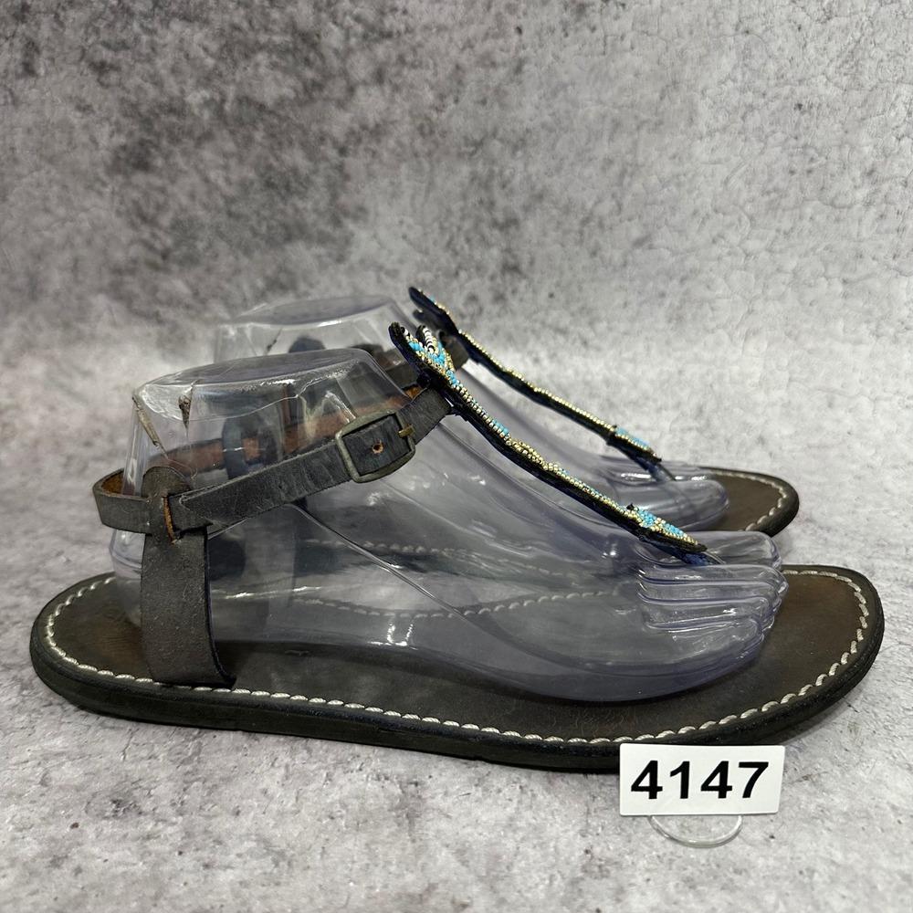 Laidback London East Flat Sandals Womens 41 US 10 Brown Arrow Strap Leather Boho